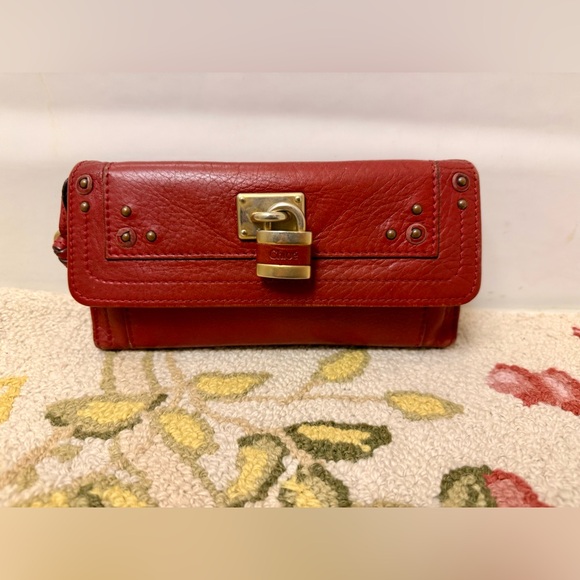 Chloe Handbags - CHLOE Vintage Paddington Red Leather Bi-Fold Long Wallet W/ KEY AND LOCK